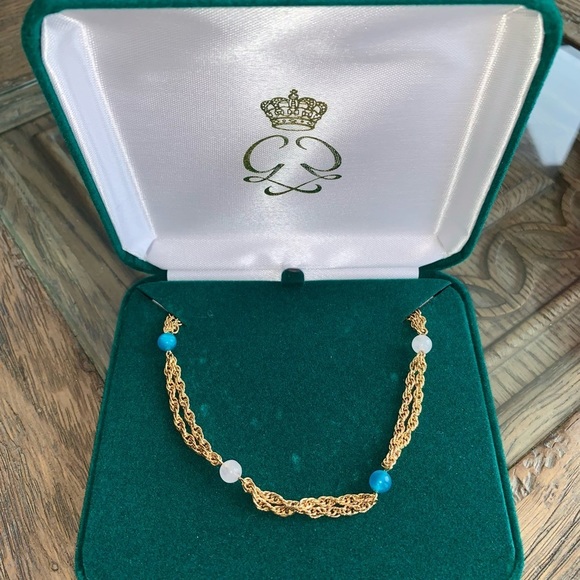 Grace Kelly Simple Stone Double Strand Chain Necklace 18k Gold Plated - Picture 5 of 9